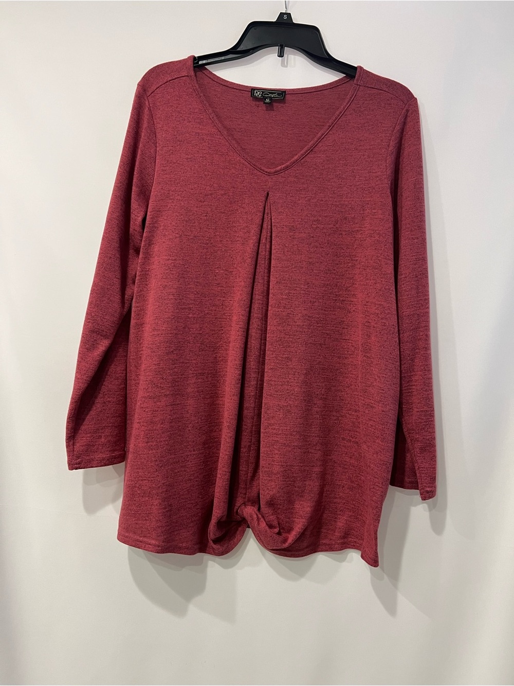 Women's DG2 Long Sleeve V-Neck Twist-Hem Tunic Top - Dusty Rose Size M